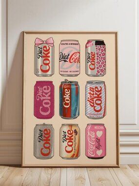 Diet Coke Can Collection Poster, Retro Pop Art Soda Print